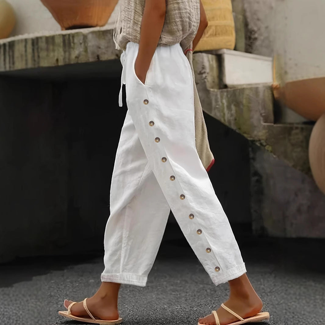Damen Modische Palazzo-Hose mit Knopfdetails und elastischem Bund Stalluxe