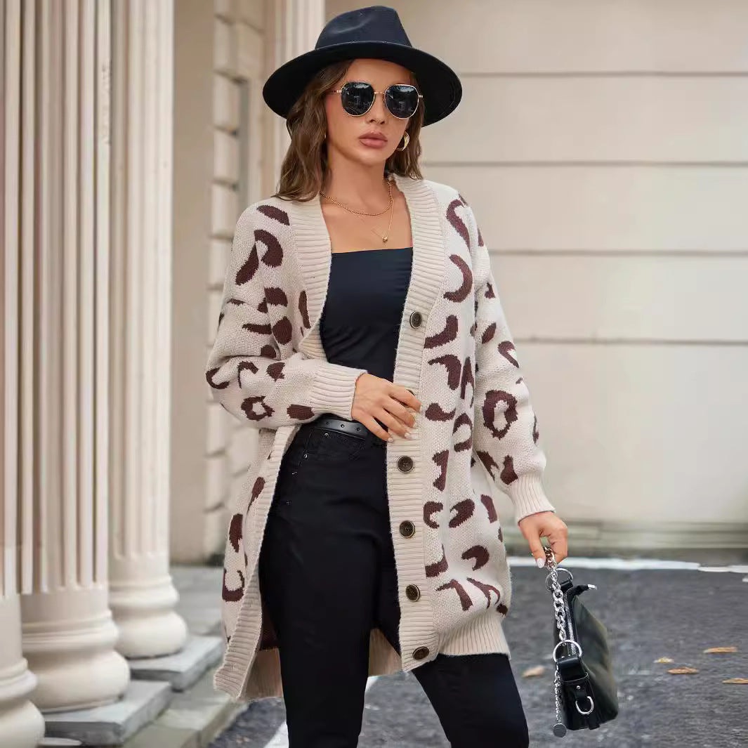Damen modische Strickjacke mit Leopardenmuster Stalluxe
