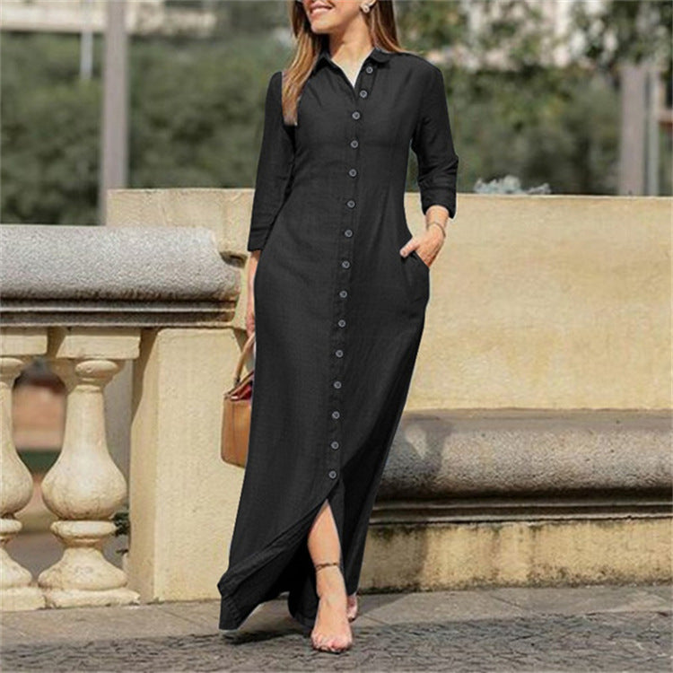 Damen lässiges Maxikleid mit funktionalem Knopfverschluss und praktischen Seitentaschen Stalluxe
