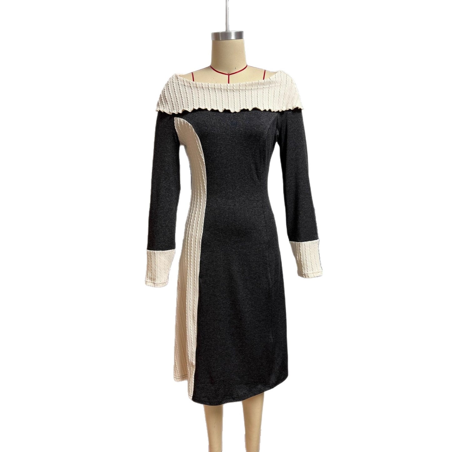 Damen Kleid mit asymmetrischem Schnitt und Volantkragen Stalluxe