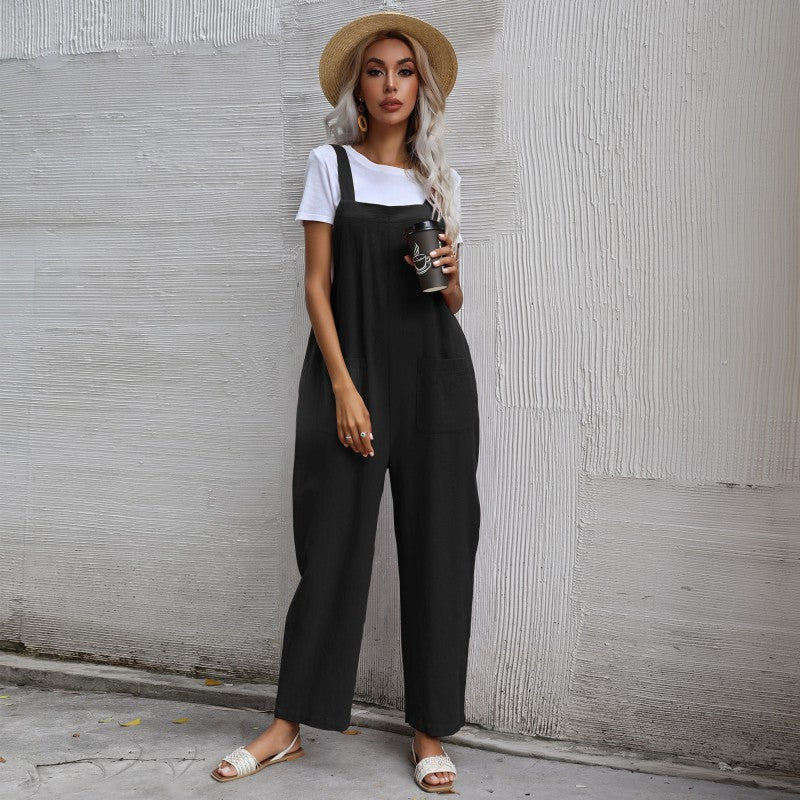 Damen Lässiger Jumpsuit mit praktischen Taschen und verstellbaren Trägern Stalluxe