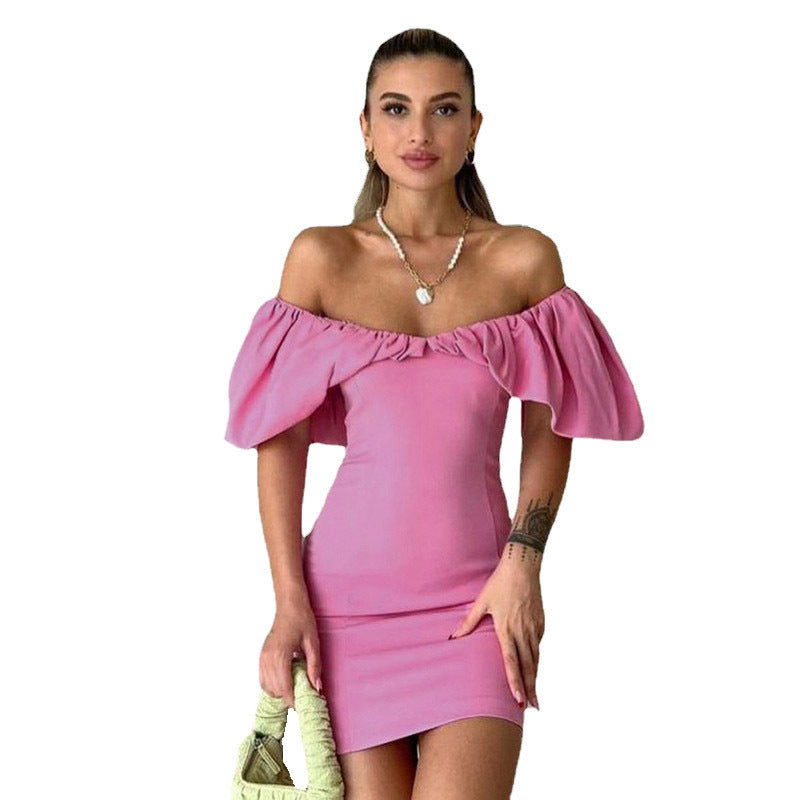 Damen Kurzarm Minikleid mit schulterfreiem Design und Rüschensaum Stalluxe
