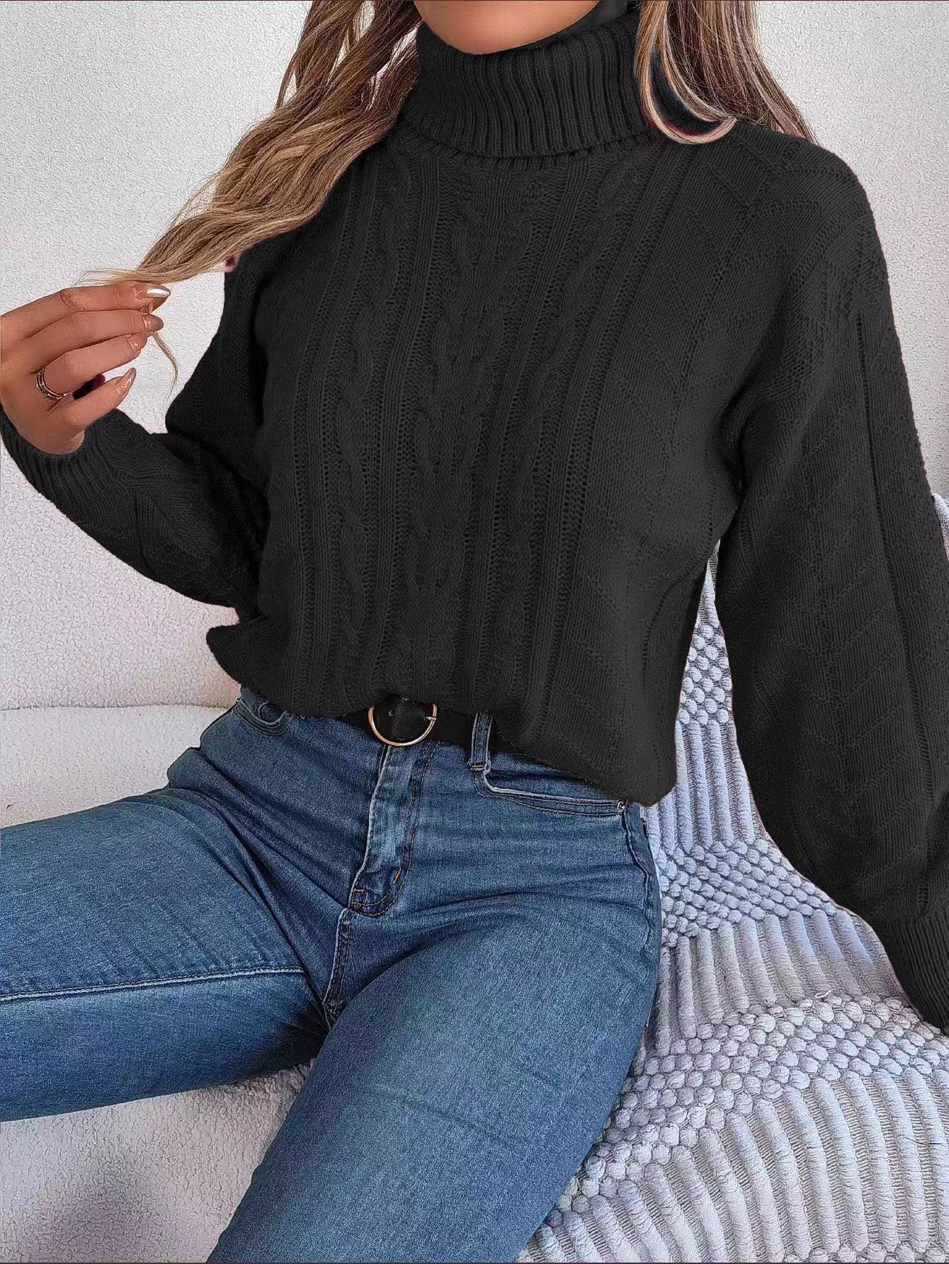 Damen Gemütlicher Strickpullover mit Stehkragen und Zopfmuster Stalluxe