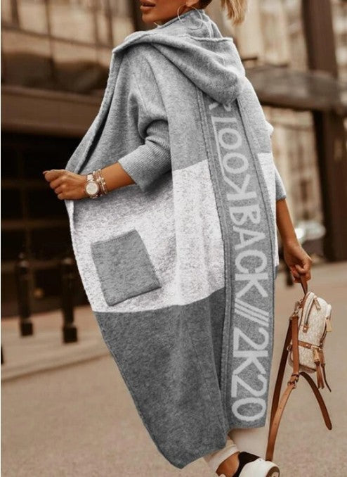 Damen modischer Oversized-Strickmantel mit Kapuze und Taschen Stalluxe