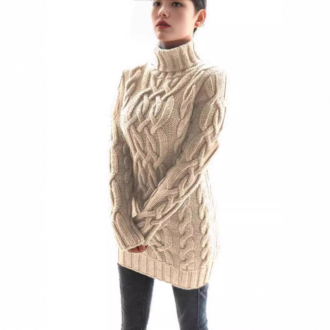 Damen Grobstrickpullover mit hohem Kragen und Zopfmuster Stalluxe