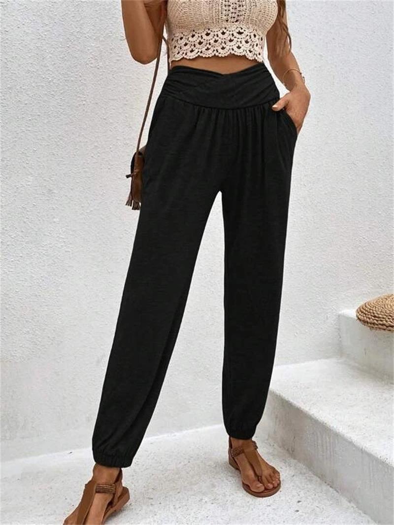 Damen elegante Freizeit-Hose mit hohem Bund und seitlichen Eingrifftaschen Stalluxe