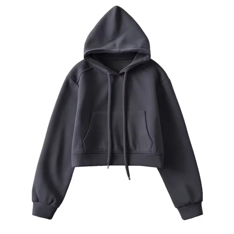 Damen modischer cropped Kapuzenpullover aus sweatshirt Material Stalluxe