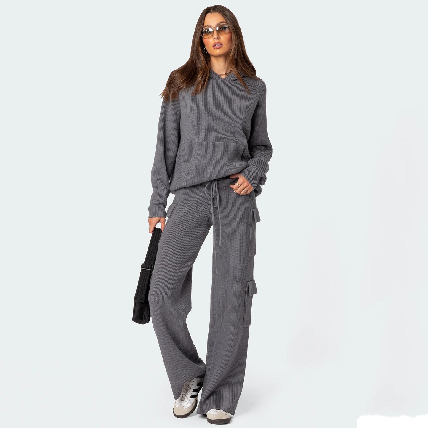 Damen lässiger Hoodie im Rippdesign mit praktischer Kängurutasche Stalluxe