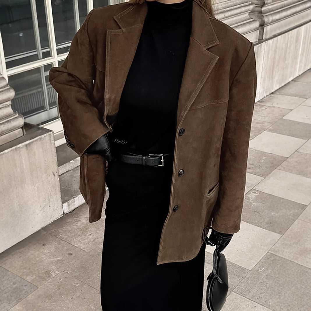 Damen Elegante Suede Blazerjacke Stalluxe