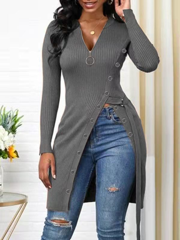 Damen figurbetontes Wickelshirt mit Knopfdetails und tiefem V-Ausschnitt Stalluxe