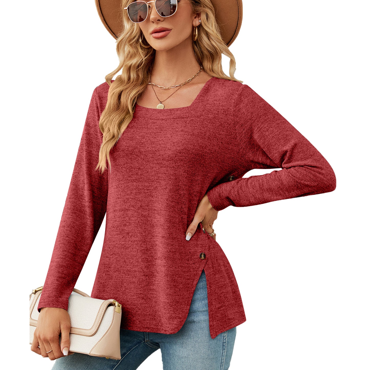 Damen lockerer Langarm-Top mit asymmetrischem Saum Stalluxe