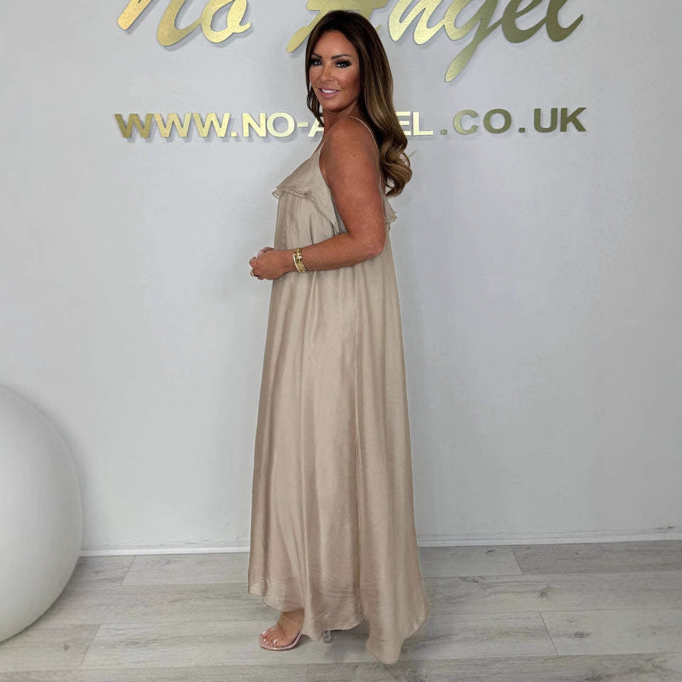 Damen Elegantes Maxikleid mit Rüschen und Spaghetti-Trägern Stalluxe
