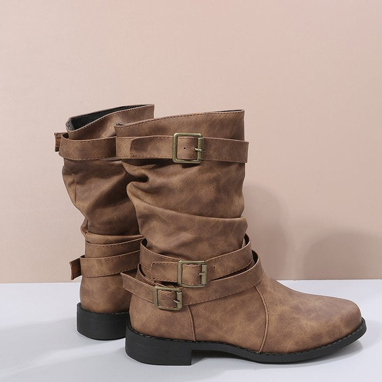 Damen Faltbare Stiefel mit verstellbaren Riemen Stalluxe