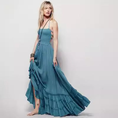 Damen Langes Sommerkleid mit elegantem Rüschensaum und Spaghettiträgern Stalluxe