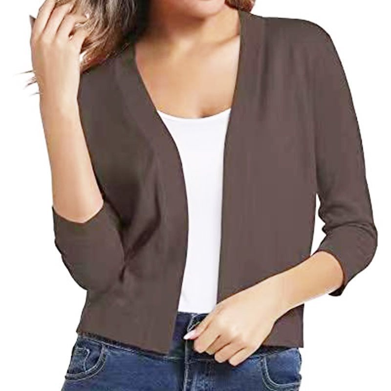 Damen lässige Strickjacke mit offenen Front und 3/4-Ärmeln Stalluxe