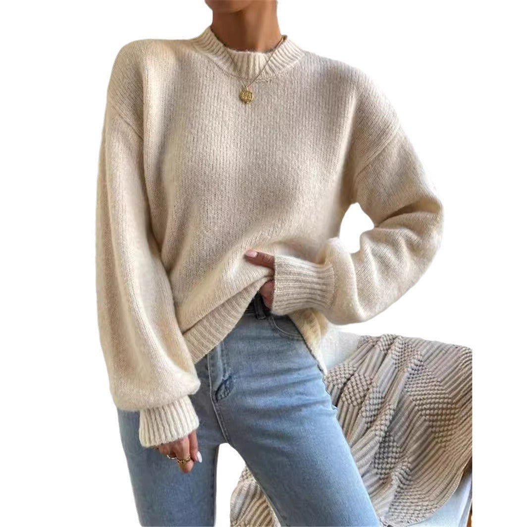Damen lockerer Strickpullover mit hohem Kragen und strukturiertem Design Stalluxe