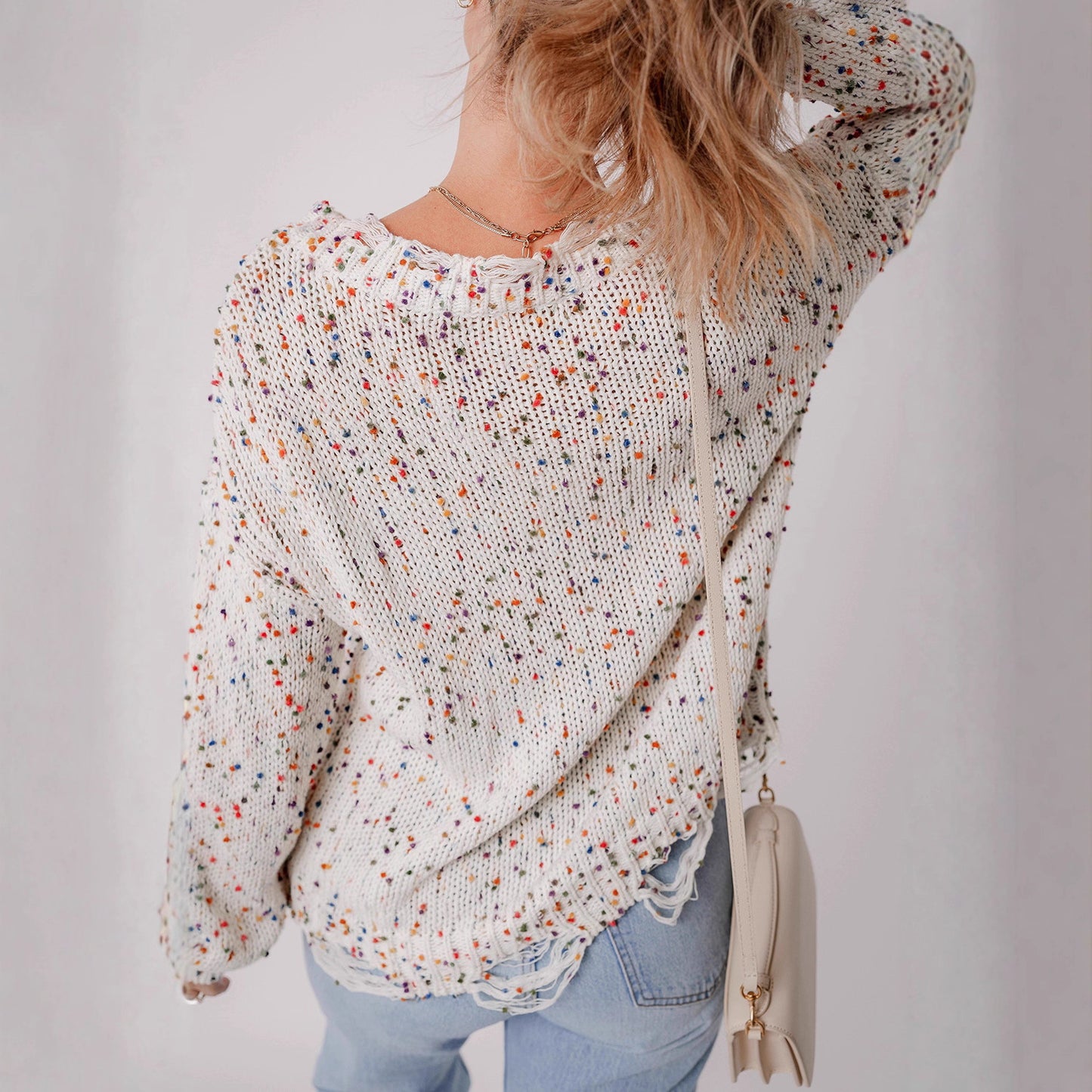 Damen lässiger Strickpullover mit buntem Sprenkel-Design und gemütlichem Rundhalsausschnitt Stalluxe