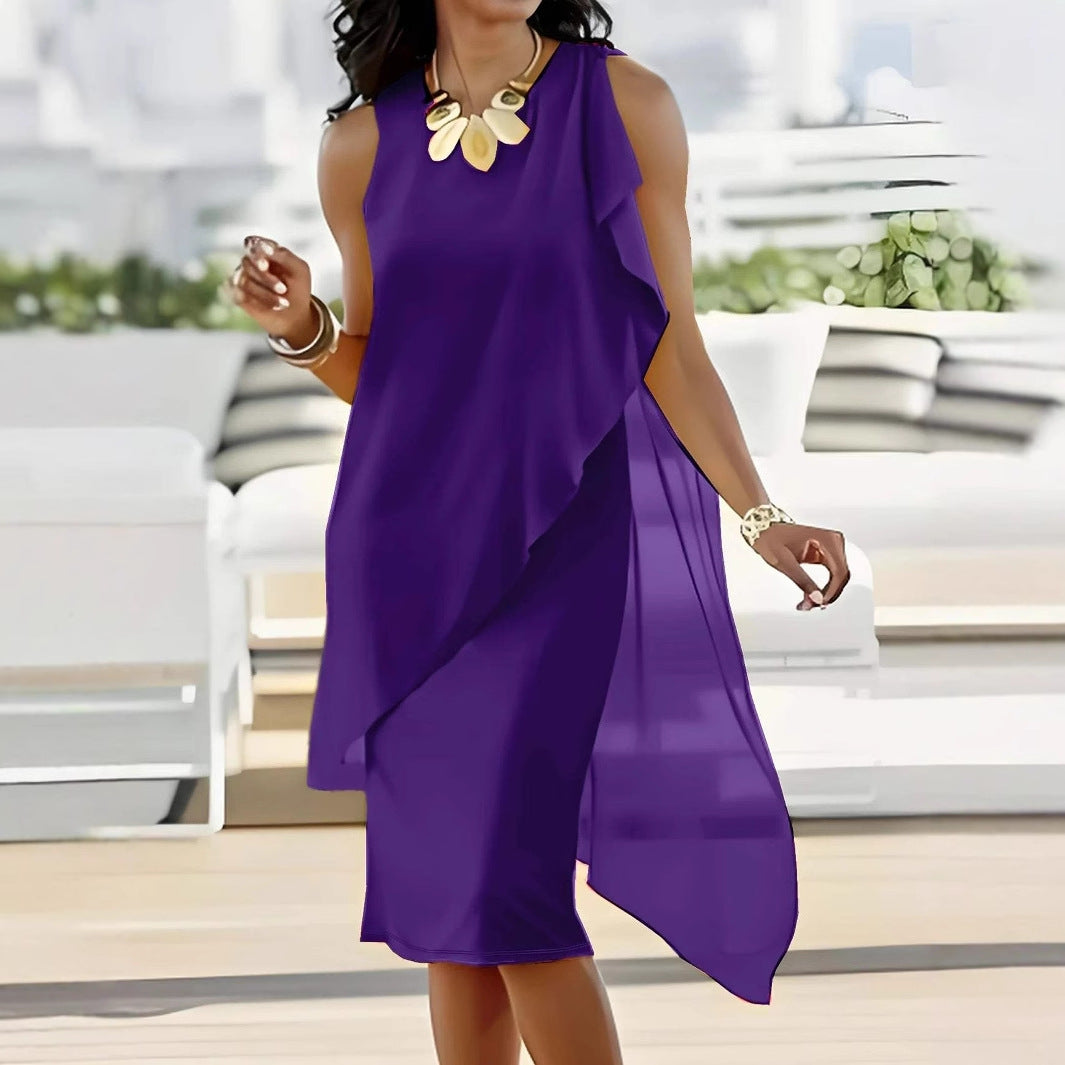 Damen asymmetrisches Chiffonkleid mit fließendem Schnitt Stalluxe