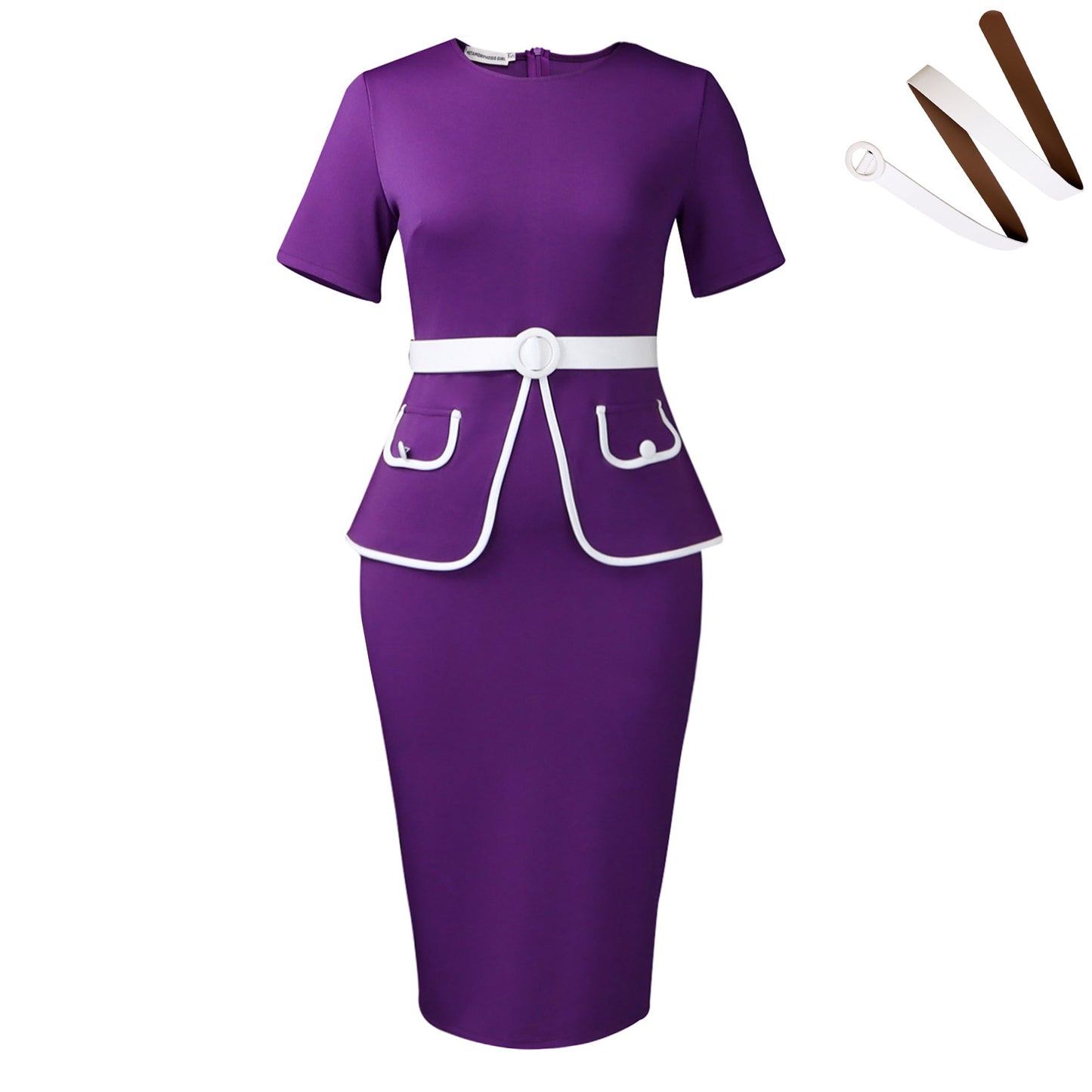 Damen Elegantes Tailliertes Kleid mit peppiger Taschenapplikation und breitem Gürtel Stalluxe