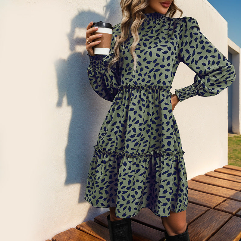 Damen lässiges Kleid mit gerafftem Design und eleganten Puffärmeln Stalluxe