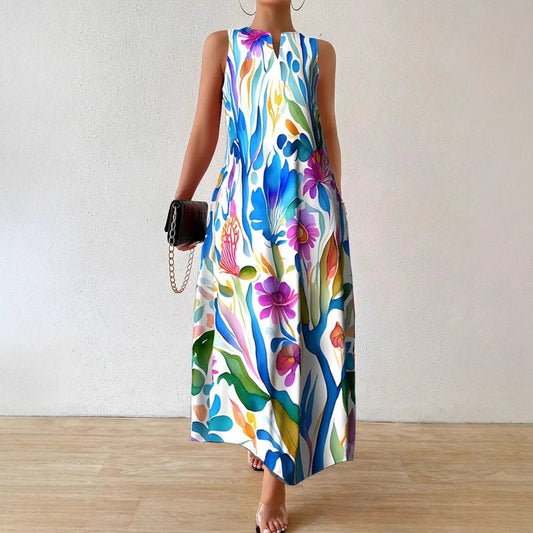 Damen Maxikleid mit buntem Blumendesign Stalluxe