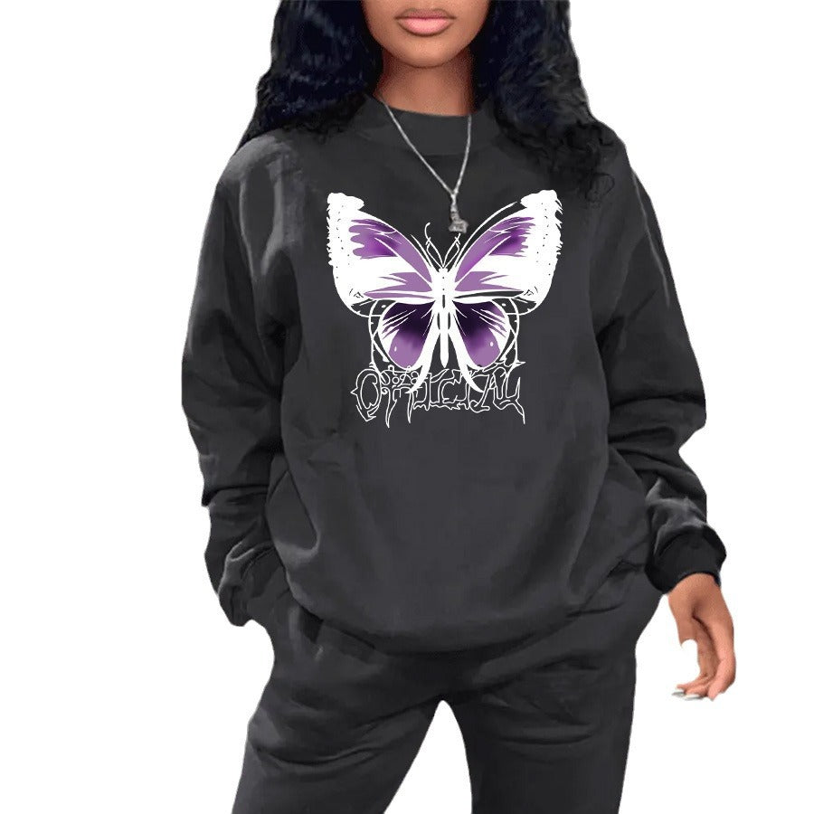 Damen Sweatshirt und Jogginghose Set mit kreativem Schmetterlingsdesign Stalluxe