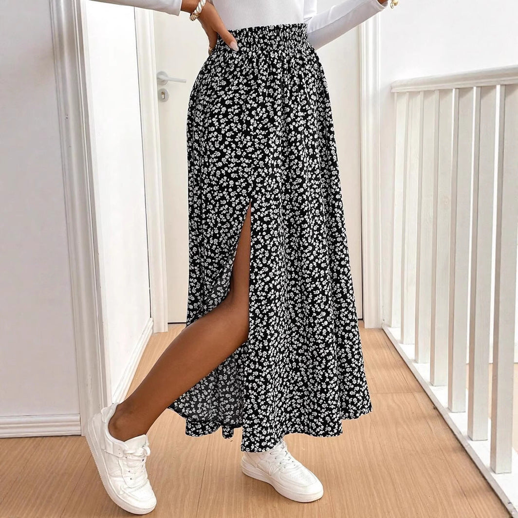Damen Maxirock mit floralem Muster und seitlichem Schlitz Stalluxe