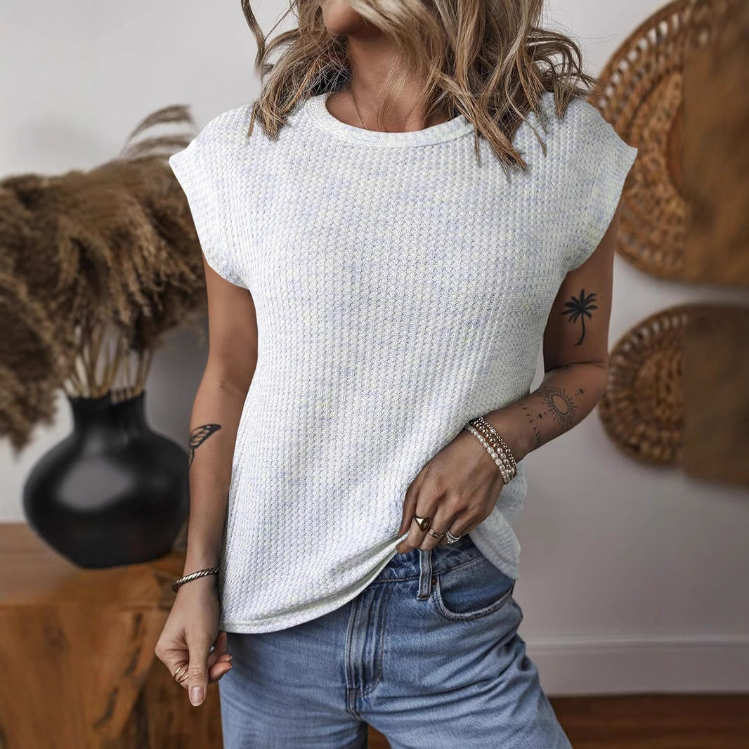 Women's Textured Short Sleeve Crew Neck Top Stalluxe