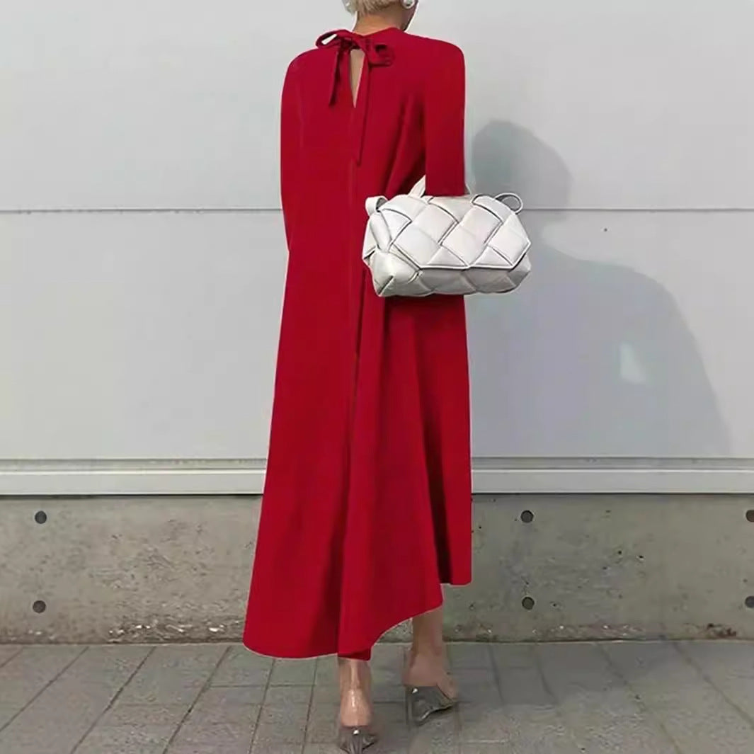 Damen Maxikleid mit asymmetrischem Schnitt und hohem Kragen Stalluxe