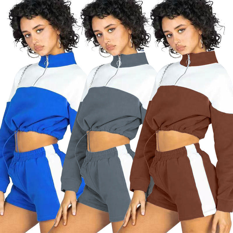 Damen sportliches Zweiteiler-Set mit cropped Jacke und Shorts Stalluxe