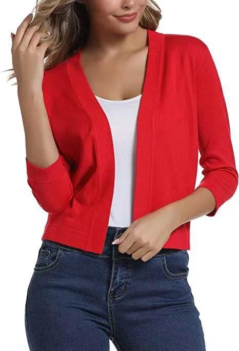 Damen lässige Strickjacke mit offenen Front und 3/4-Ärmeln Stalluxe
