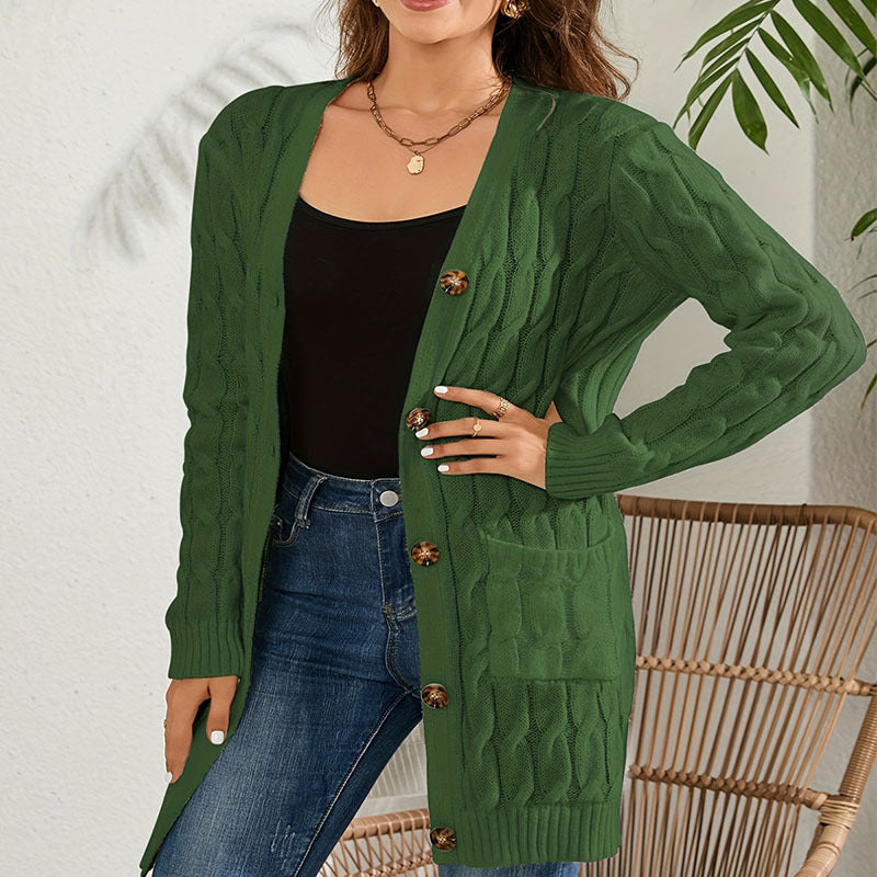 Damen Langstrickcardigan mit Zopfmuster und praktischen Taschen Stalluxe