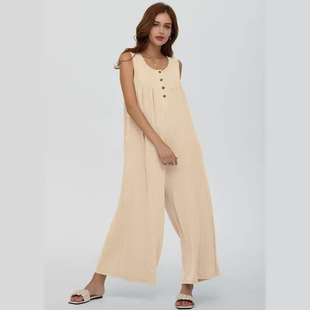 Damen Luftige Jumpsuit mit Knopfdetails und Taschen Stalluxe