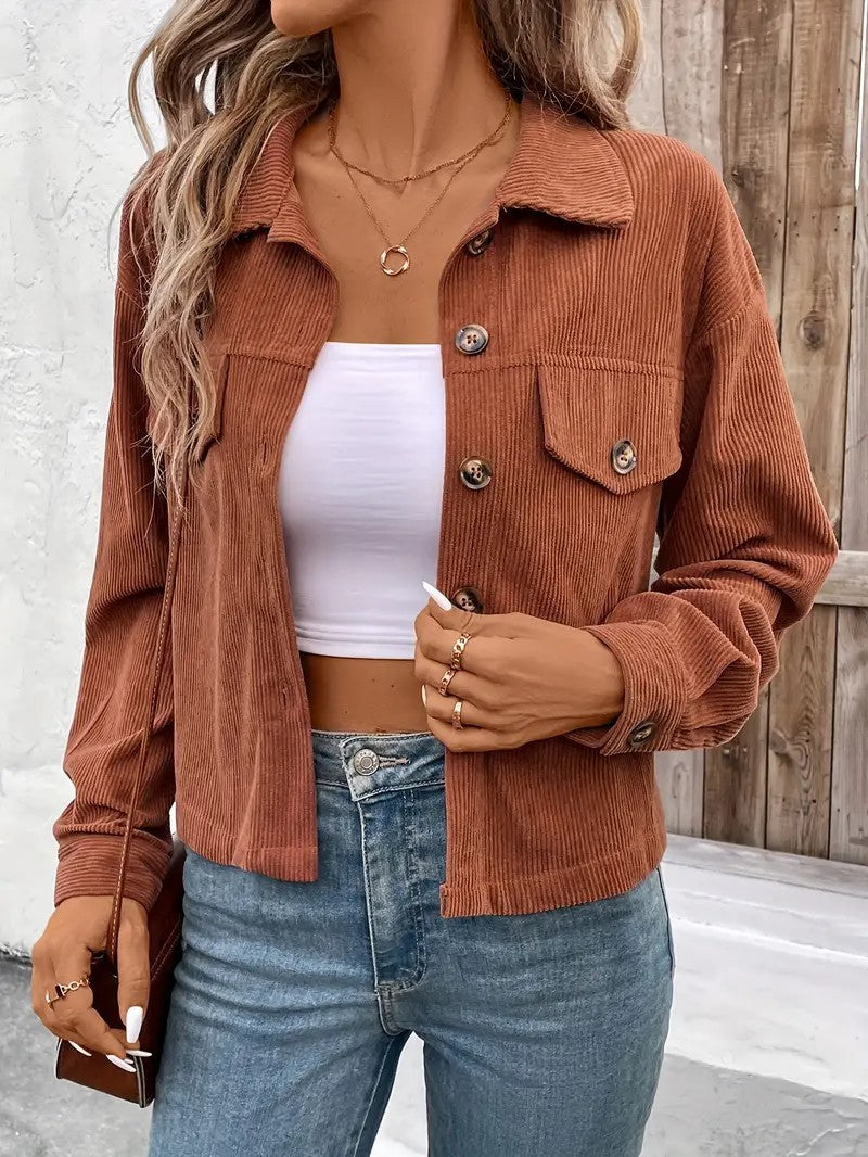 Damen lässige Cordjacke mit praktischen Taschen und modischen Knöpfen Stalluxe