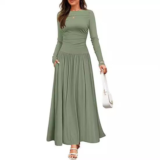 Damen Maxikleid mit langem Arm und praktischem Taschen-Design Stalluxe