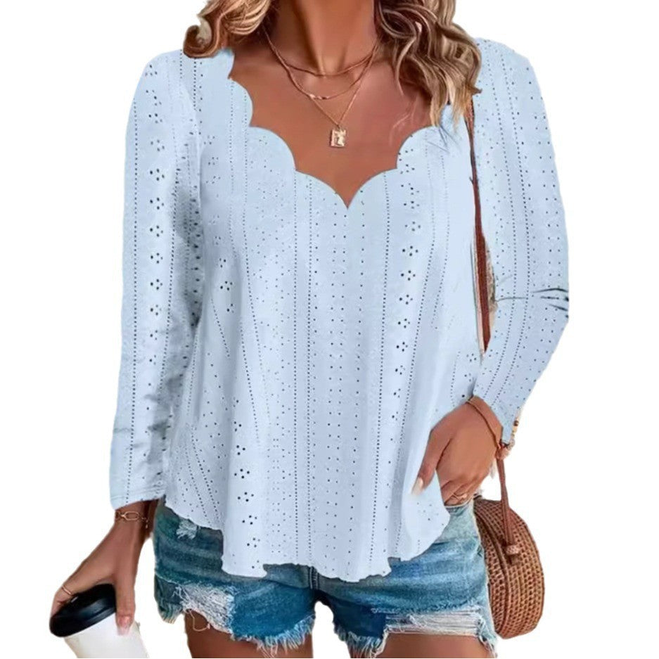 Damen luftiges Blusenshirt mit modernen Lochmuster und elegantem Ausschnitt Stalluxe