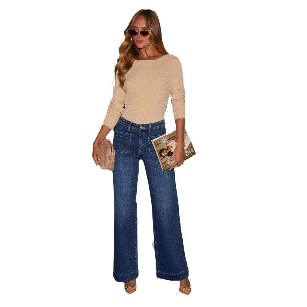 Damen Weit geschnittene Jeans mit hohen Taschen und elegantem Auftritt Stalluxe