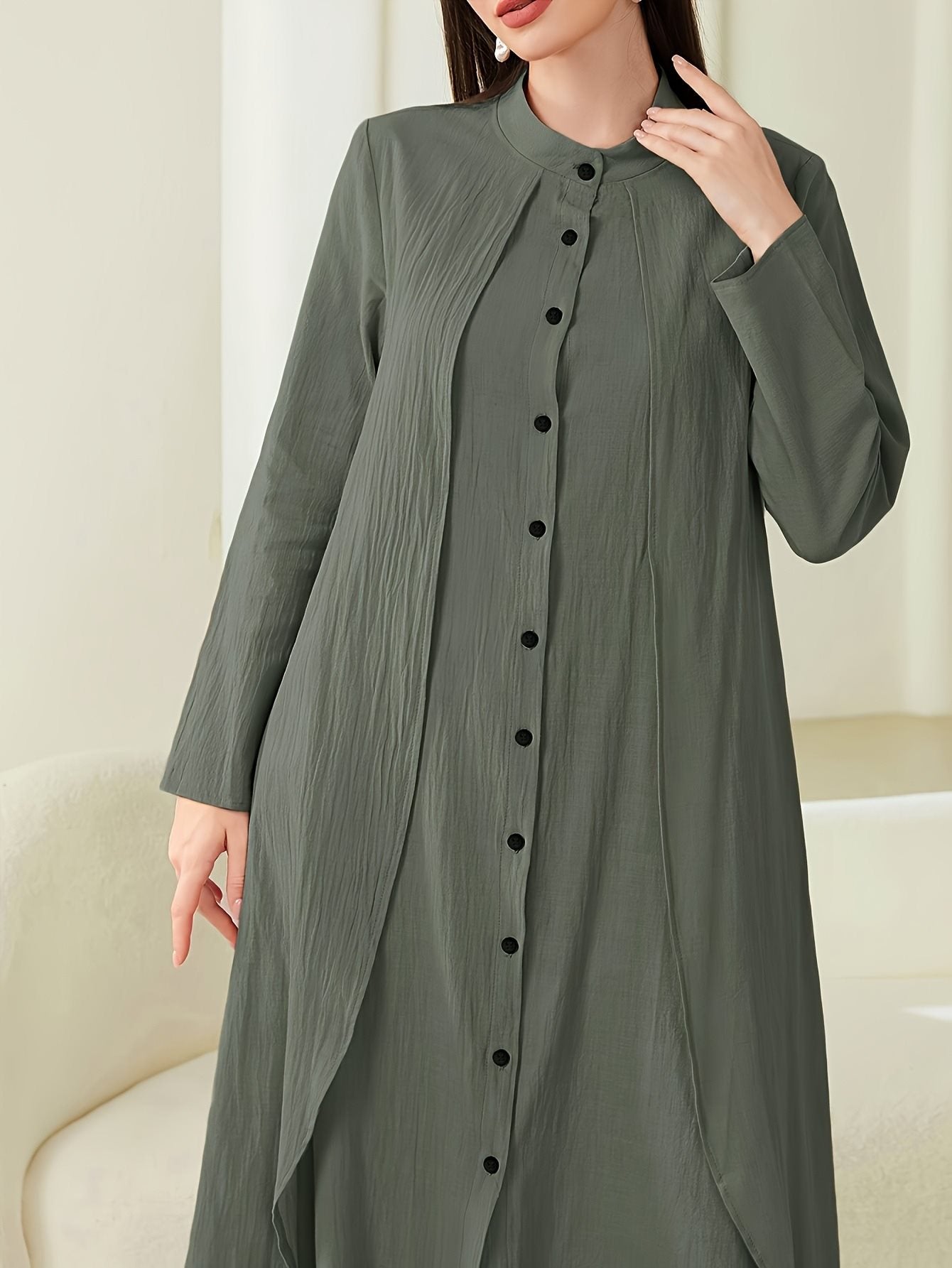 Damen Midi-Kleid mit fließendem Schnitt und Knopfleiste Stalluxe
