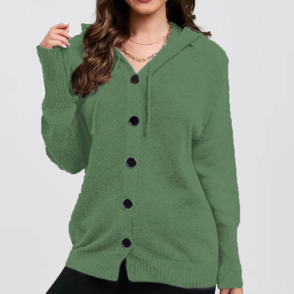 Damen Strickjacke mit Kapuze und praktischen Knopfdetails Stalluxe