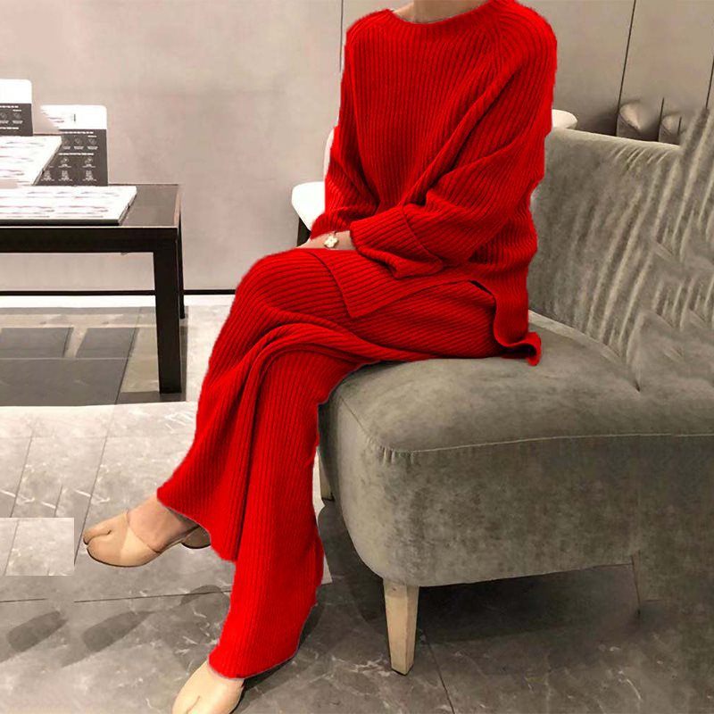 Damen Strickanzug mit weitem Schnitt und stilvollem Rippenmuster Stalluxe