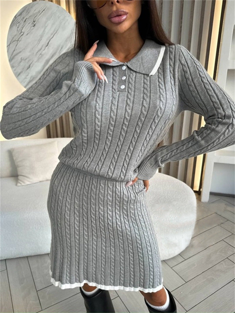 Damen Strickkleid mit eleganter Knopfleiste und V-Ausschnitt Stalluxe