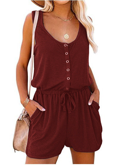 Damen Jumpsuit mit knöpfbarem Dekolleté und praktischen Taschen Stalluxe