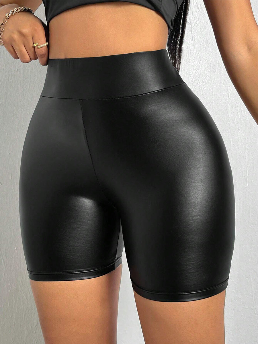 Damen Hochgezogene Kunstleder Shorts Stalluxe
