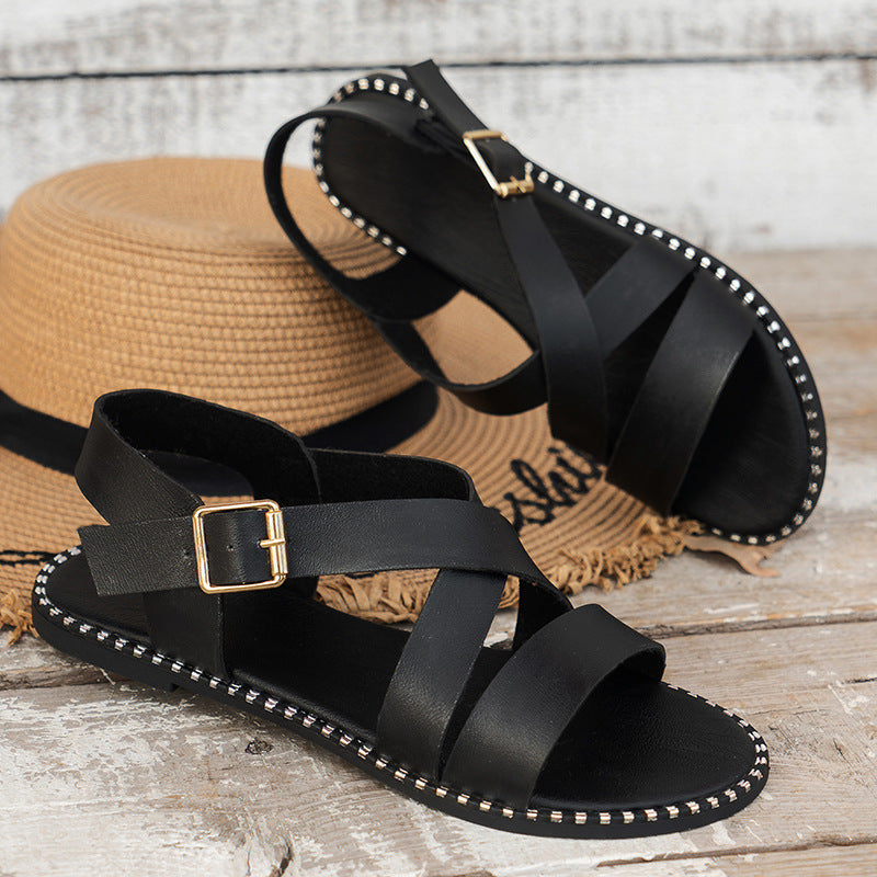 Damen modische Ledersandalen mit eleganter Schnalle Stalluxe