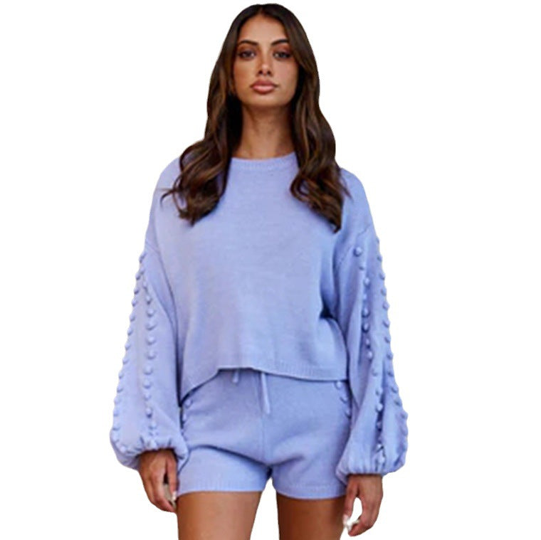 Damen Trendiges Set aus asymmetrischem Pullover und Shorts mit dekorativen Details Stalluxe
