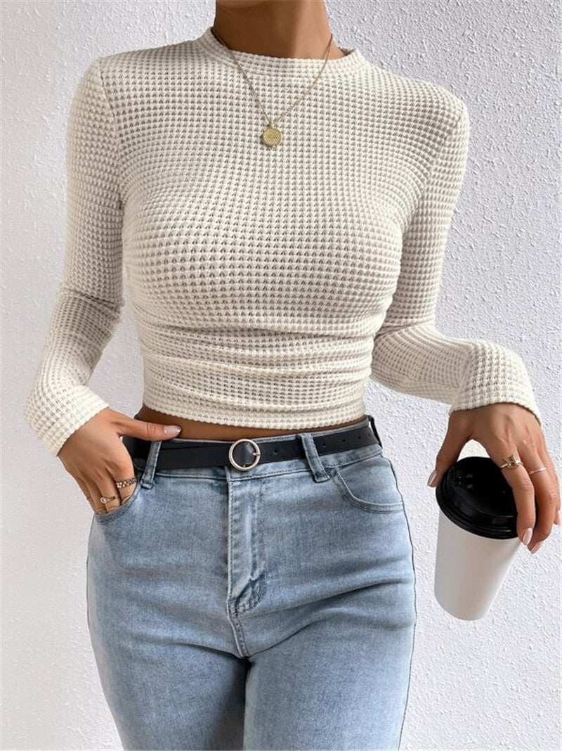 Damen modisches langärmliges Crop-Top mit Waffelstruktur Stalluxe