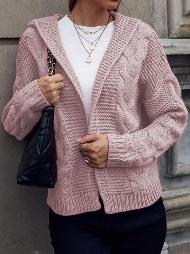 Damen Grobstrickjacke mit Kapuze und aufwendigem Zopfmuster Stalluxe