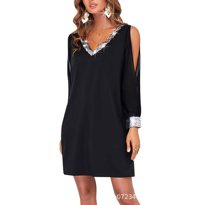Damen Ärmelloses V-Ausschnitt Kleid mit funkelnden Details Stalluxe