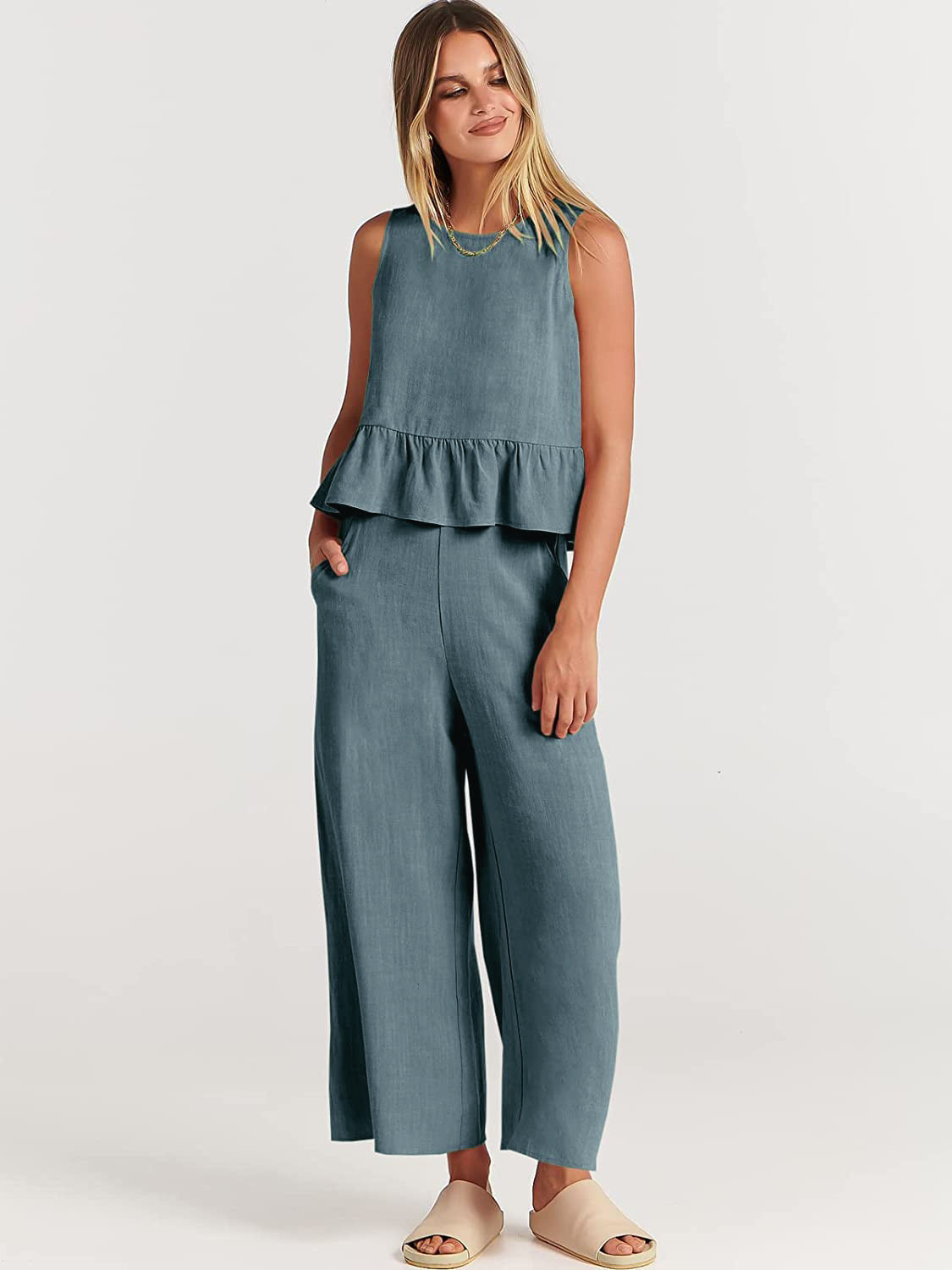 Damen luftiges und elegantes Zweiteiler-Set mit Rüschendetails Stalluxe