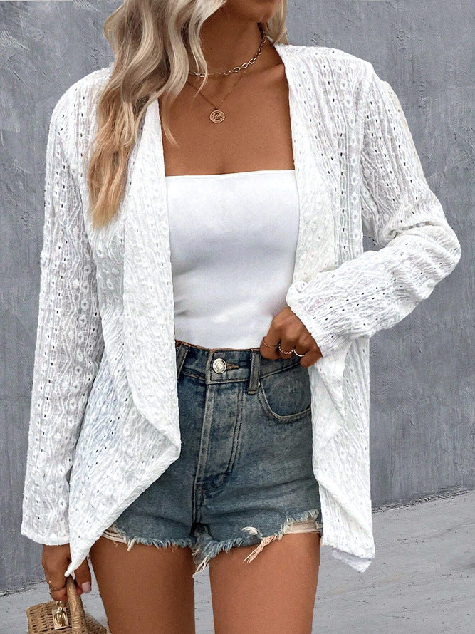 Damen luftiger Strick-Cardigan mit dekorativem Lochmuster Stalluxe